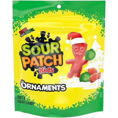 SOUR PATCH KIDS Christmas Red & Green Gummy Ornaments Stand-Up Bag Candy Stocking Stuffers - 10oz | Target