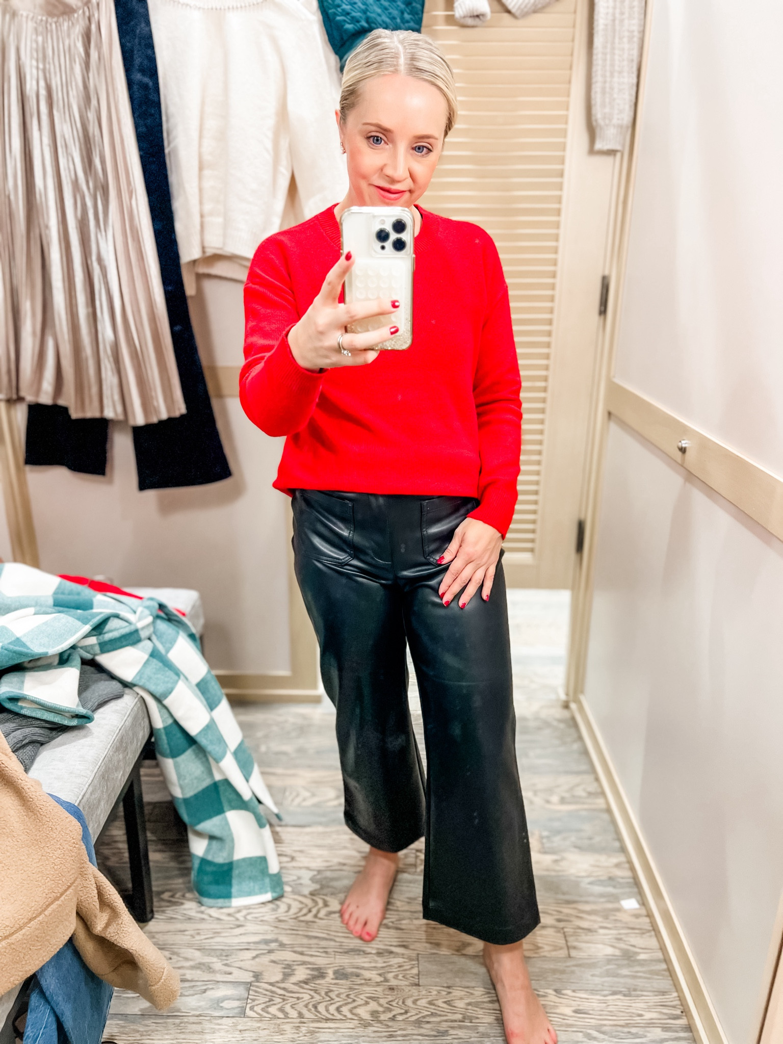 Holiday outfit 50% off! Featuring a red sweater (sized down to xs) and wide leg faux leather pants in 4 petite (fit tts)

Holiday outfit, holiday party, red sweater, leather pants, petite outfit, holiday fashion, loft 

#LTKCyberWeek #LTKHoliday #LTKSaleAlert