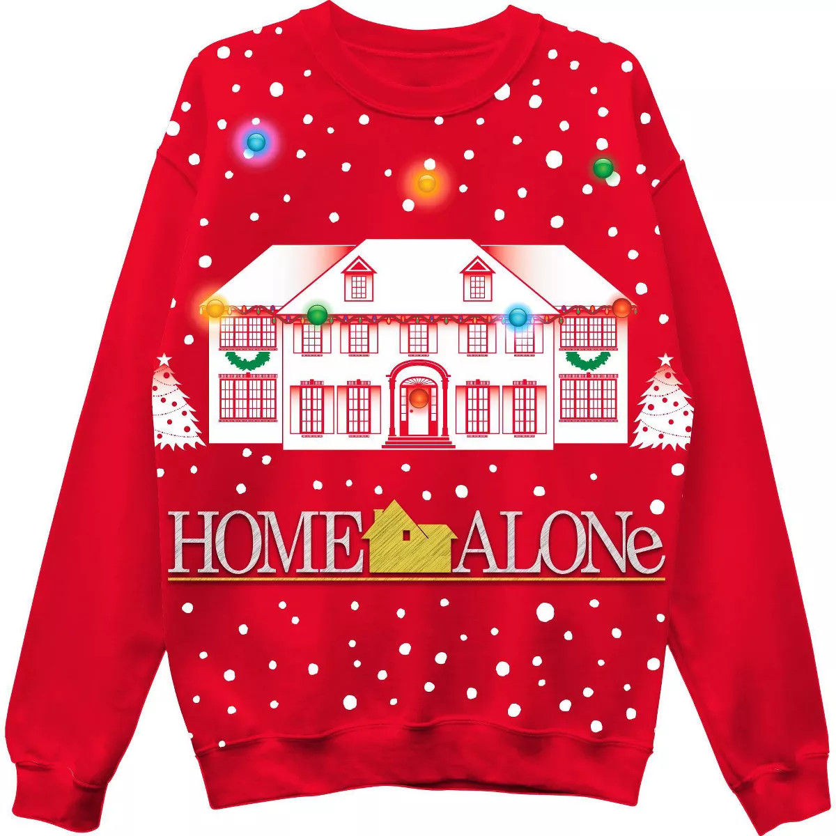 Men's Home Alone House Light Up Fleece Crewneck Pullover Sweatshirt - Red XXL | Target