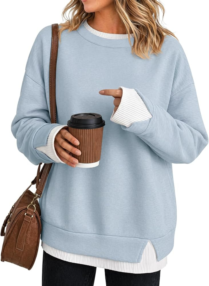 Fisoew Women Crewneck Sweatshirts Long Sleeve Loose Fit Fall Pullover Tops | Amazon (US)
