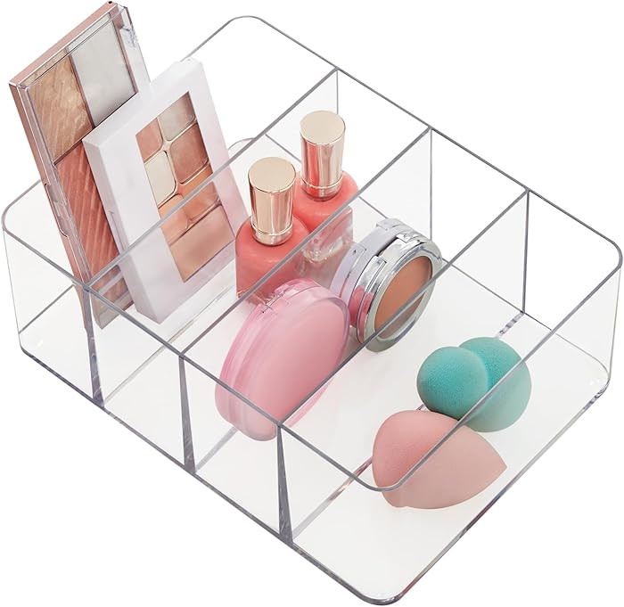 STORi 4-Compartment Clear Plastic Organizer, Rectangular Divided Makeup and Vanity Storage Bin, U... | Amazon (US)