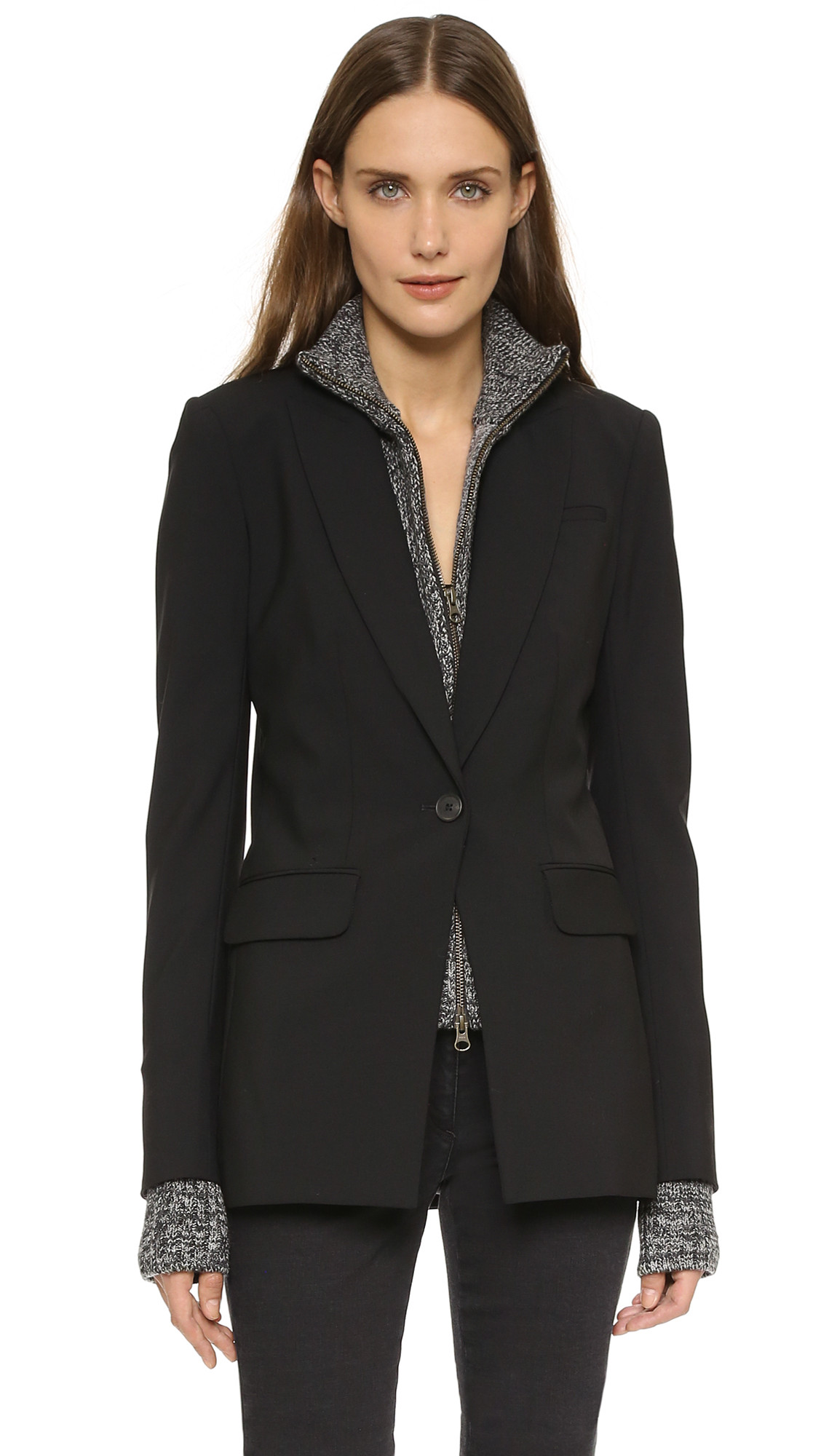 Veronica Beard Long & Lean Jacket With Melange Uptown Dickey - Black/Black/White | Shopbop
