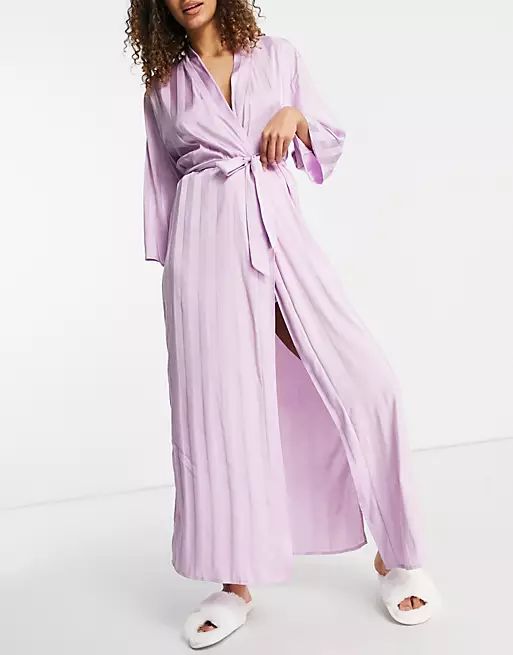 Loungeable stripe jacquard maxi kimono in lilac | ASOS (Global)