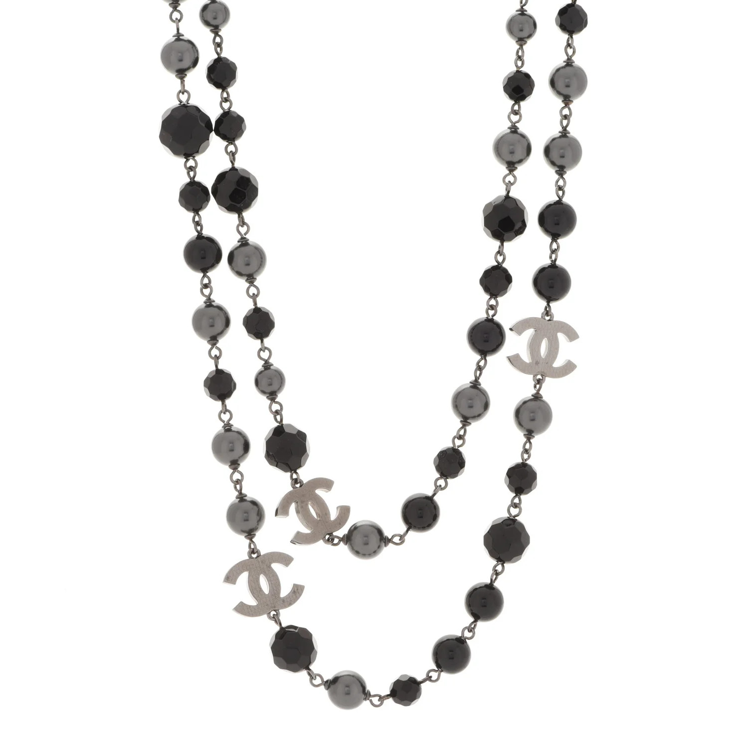 CHANEL Long Beaded CC Necklace Ruthenium Black | FASHIONPHILE | Fashionphile