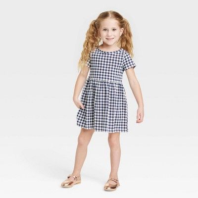 Toddler Girls' Gingham Check Short Sleeve Dress - Cat & Jack™ Navy Blue | Target