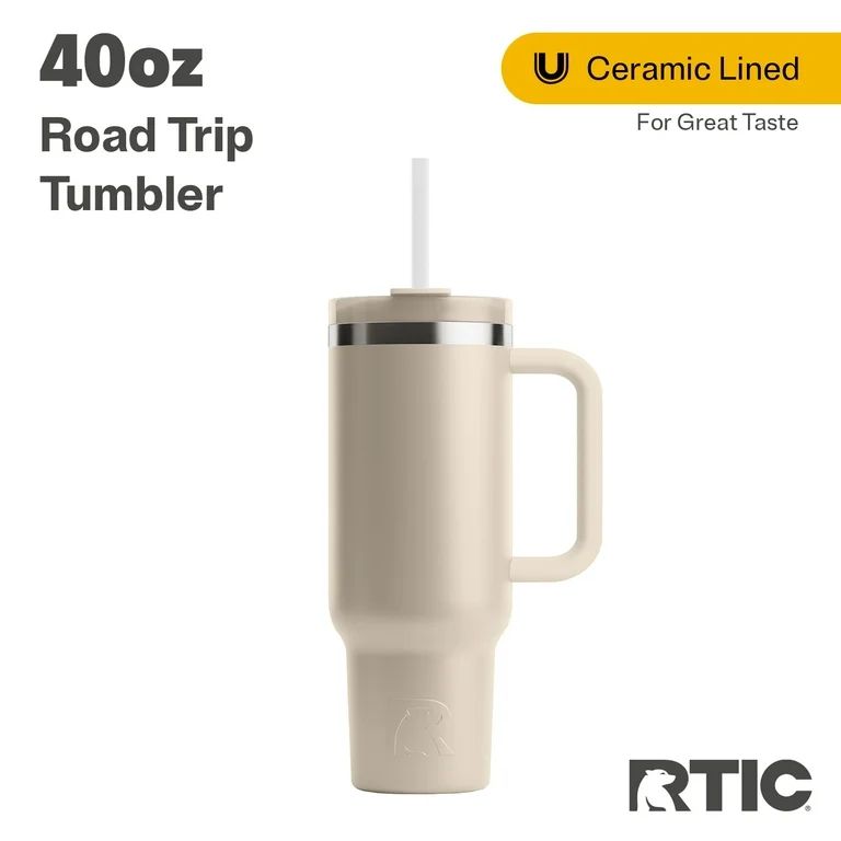 RTIC 40 OZ Ceramic Lined Road Trip Tumbler, Leak-Resistant Lid with Straw, Beach | Walmart (US)