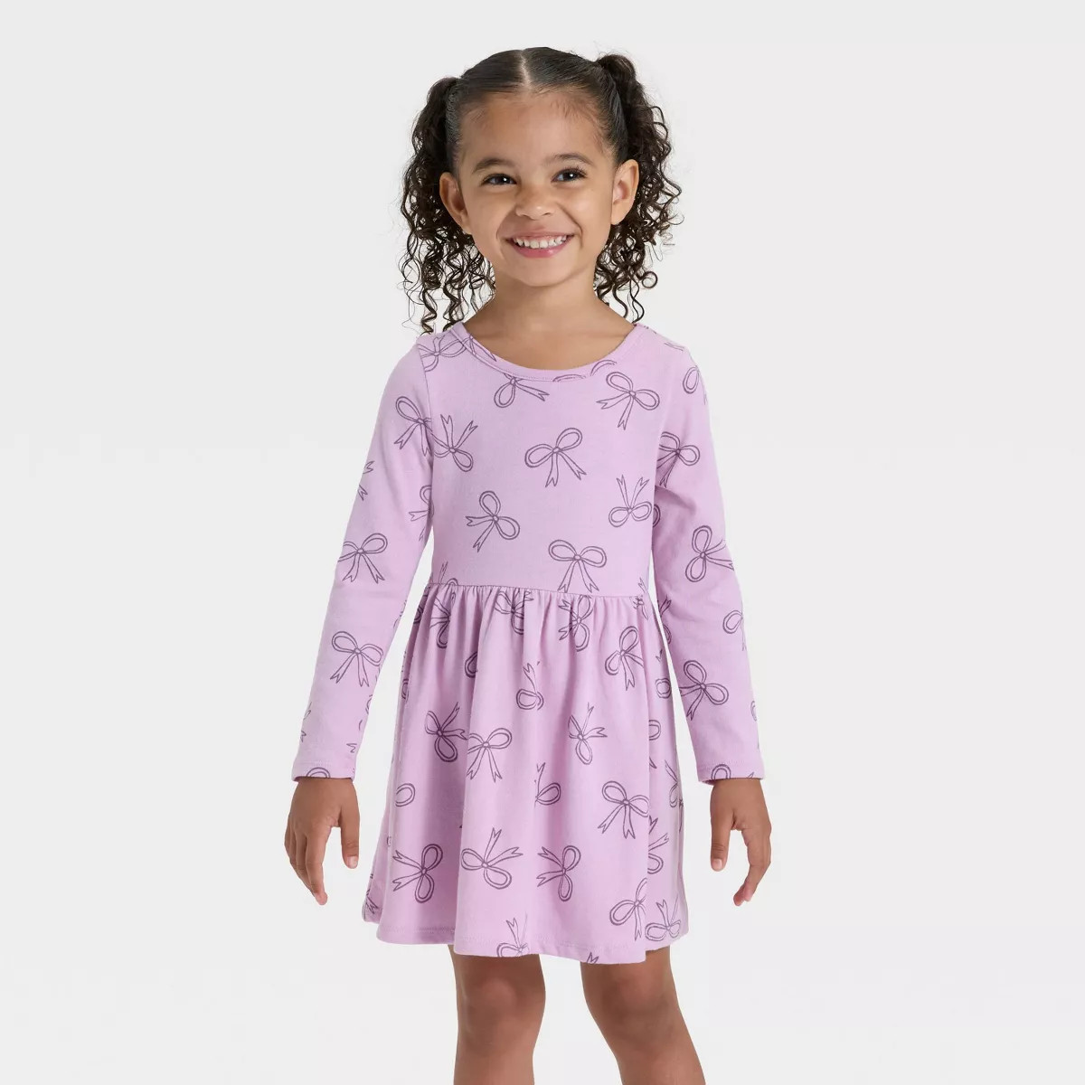 Toddler Girls' Long Sleeve Bows Dress - Cat & Jack™ Lavender Mauve 12M | Target