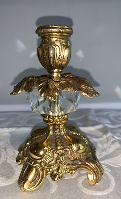 1960's Hollywood Regency Brass & Glass Ornate Candle Holder Stick 6 1/8"  | eBay | eBay US