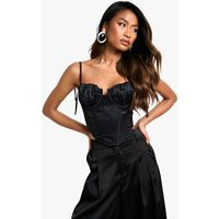 Womens Tie Strap Boned Satin Corset Top - Black - 10 | boohoo (US & Canada)