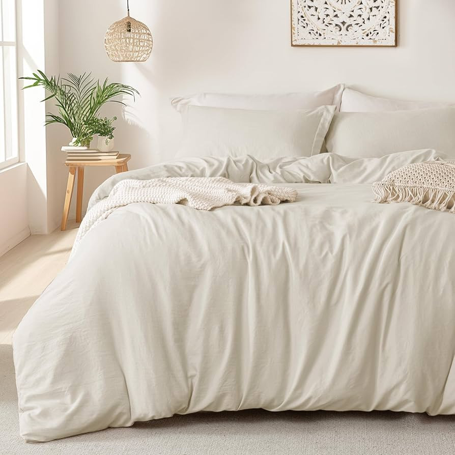 MILDLY Duvet Cover 120"x98" Ultra Soft Comforter Cover Set 3pcs, Beige | Amazon (US)