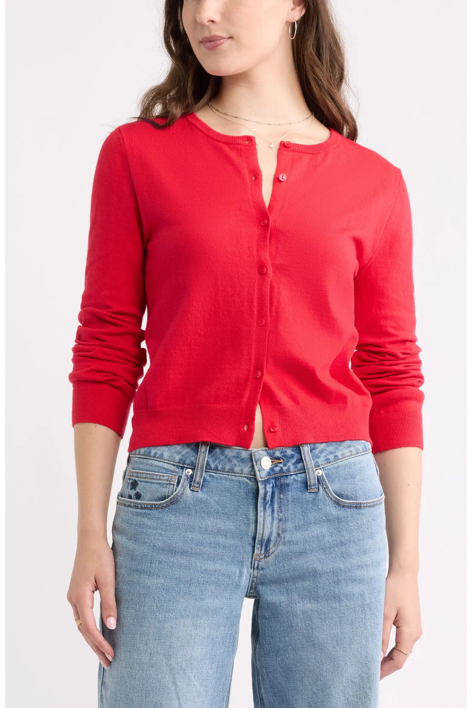 BP. Crewneck Cotton Blend Cardigan (Women) | Nordstrom | Nordstrom
