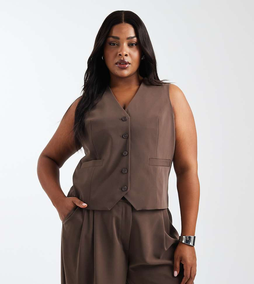 ONLY Curve tailored waistcoat in chocolate brown (part of a set) | ASOS (Global)
