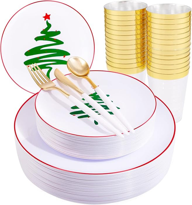 Supernal Christmas Plastic Plates, Gold Plastic Cutlery – 180pcs Elegant Disposable Dinnerware ... | Amazon (US)