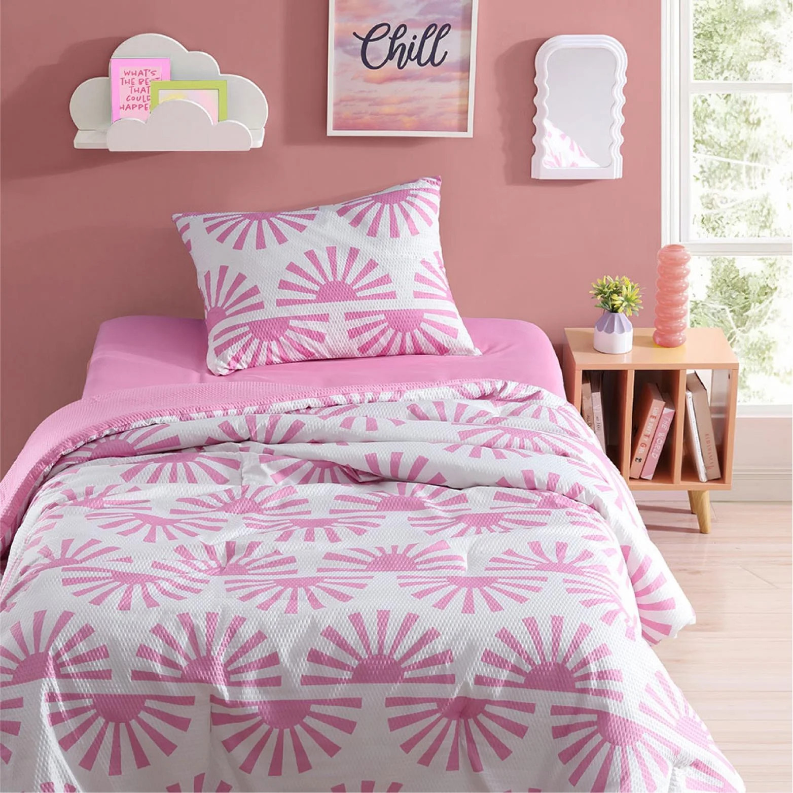 Urban Shop 2-Piece Textured Pink Sunburst Teen Comforter Set, Twin/TwinXL | Walmart (US)