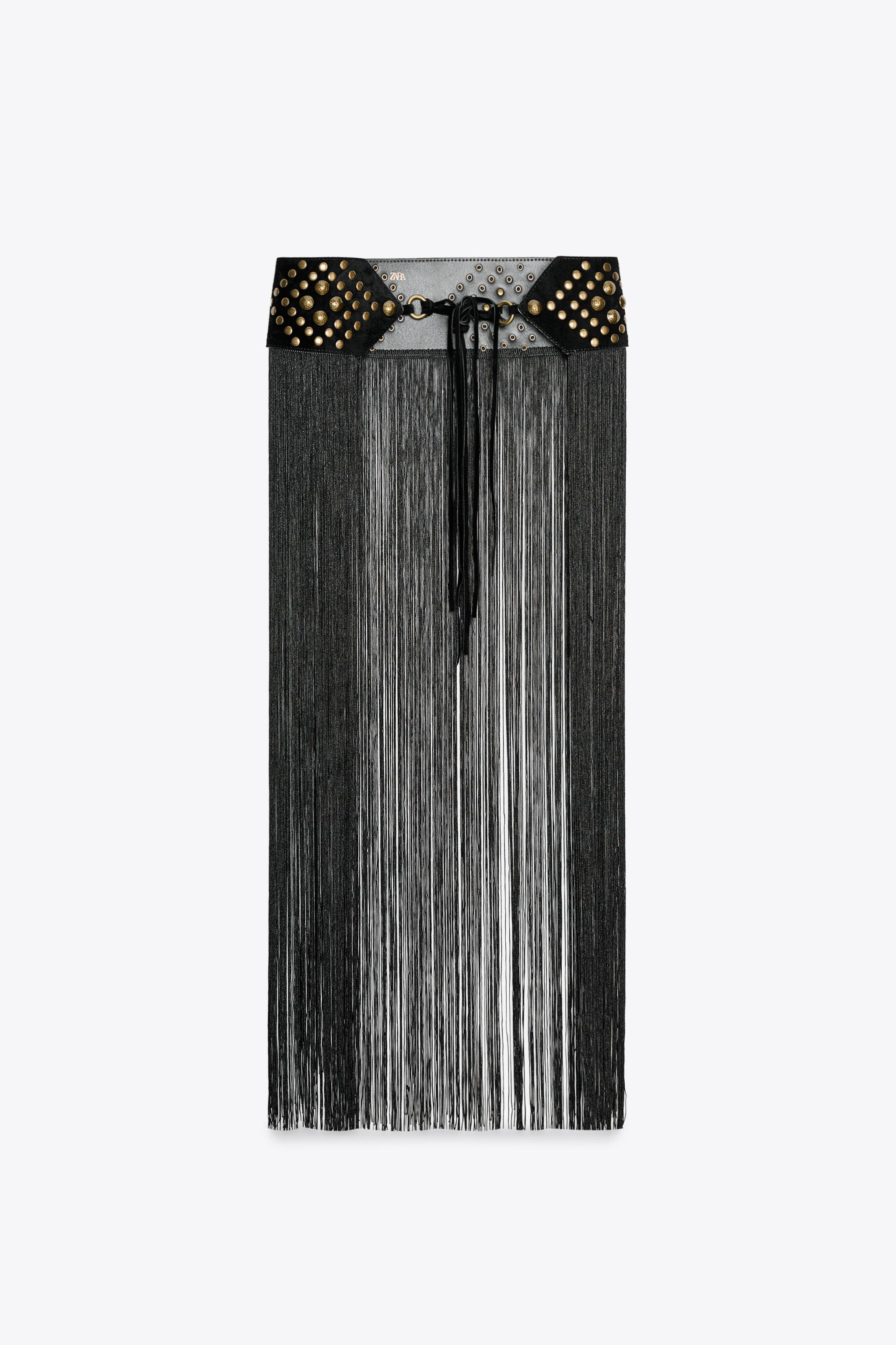 STUDDED FRINGED LEATHER CUMMERBUND BELT | Zara US
