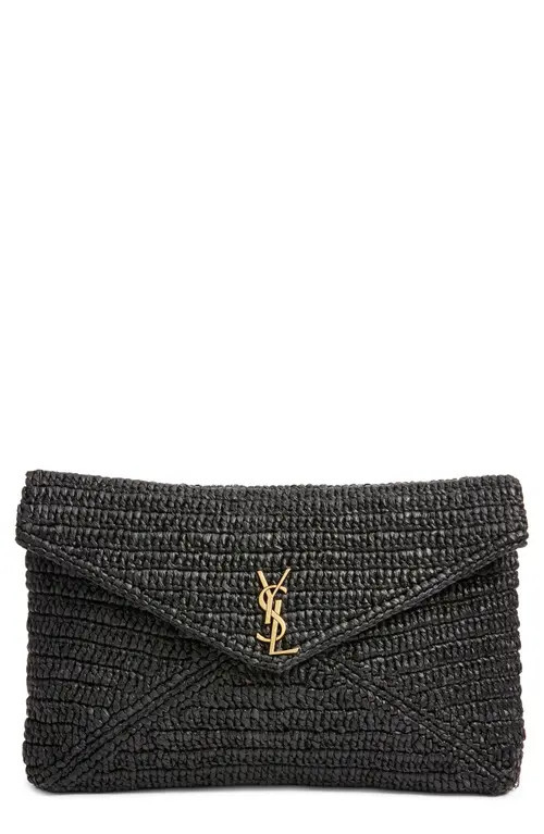 Saint Laurent Large Cassandre Raffia Envelope Clutch in Noir at Nordstrom | Nordstrom
