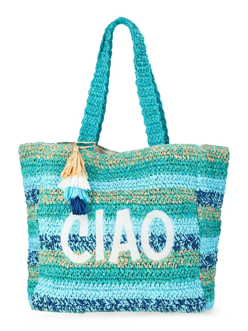 No Boundaries Women's Ciao Beach Tote Bag, Blue Ciao | Walmart (US)