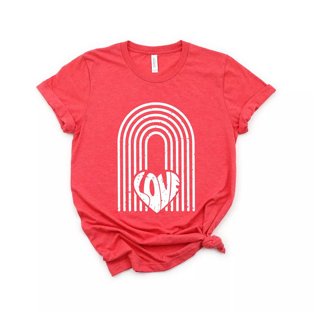 Simply Sage Market Women's Rainbow Love Heart Distressed Short Sleeve Graphic Tee | Target