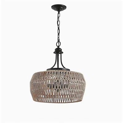 19-inch Bohemian linen rope pendant light, handwoven jute suspended lamp, with adjustable chain, natural rope lampshade ceiling fixture, suitable for | Wayfair North America