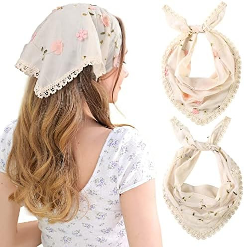 AWAYTR 2Pcs Floral Hair Bandanas Tie-back Head Kerchief for Women Flower Mesh Hair Scarves Lightw... | Amazon (US)