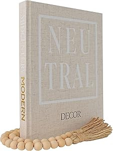 Decorative Book - Real Linen Hardcover Neutral Midcentury Modern - Wooden Bead Garland for Coffee... | Amazon (US)