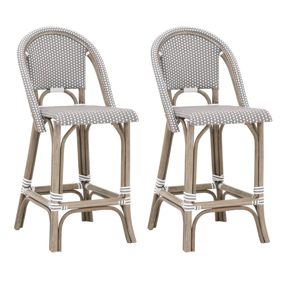 Rattan Counter Stool with Plastic Woven Seating, Set of 2, White and Gray (Counter Height - 23-28 in | Bed Bath & Beyond