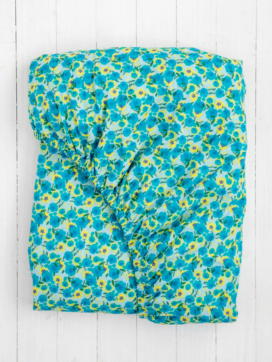 Mix & Match Soft Cotton Fitted Sheet - Turquoise Lucy | Natural Life