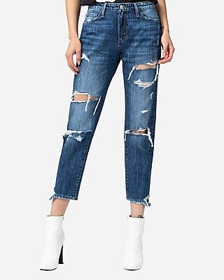 Flying Monkey High Waisted Distressed Cropped Boyfriend Jeans | Express