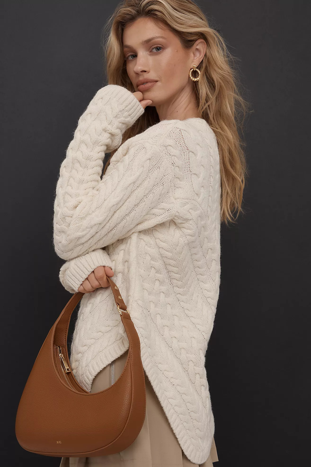 Maeve Crew-Neck Asymmetric Cable-Knit Sweater | Anthropologie (US)