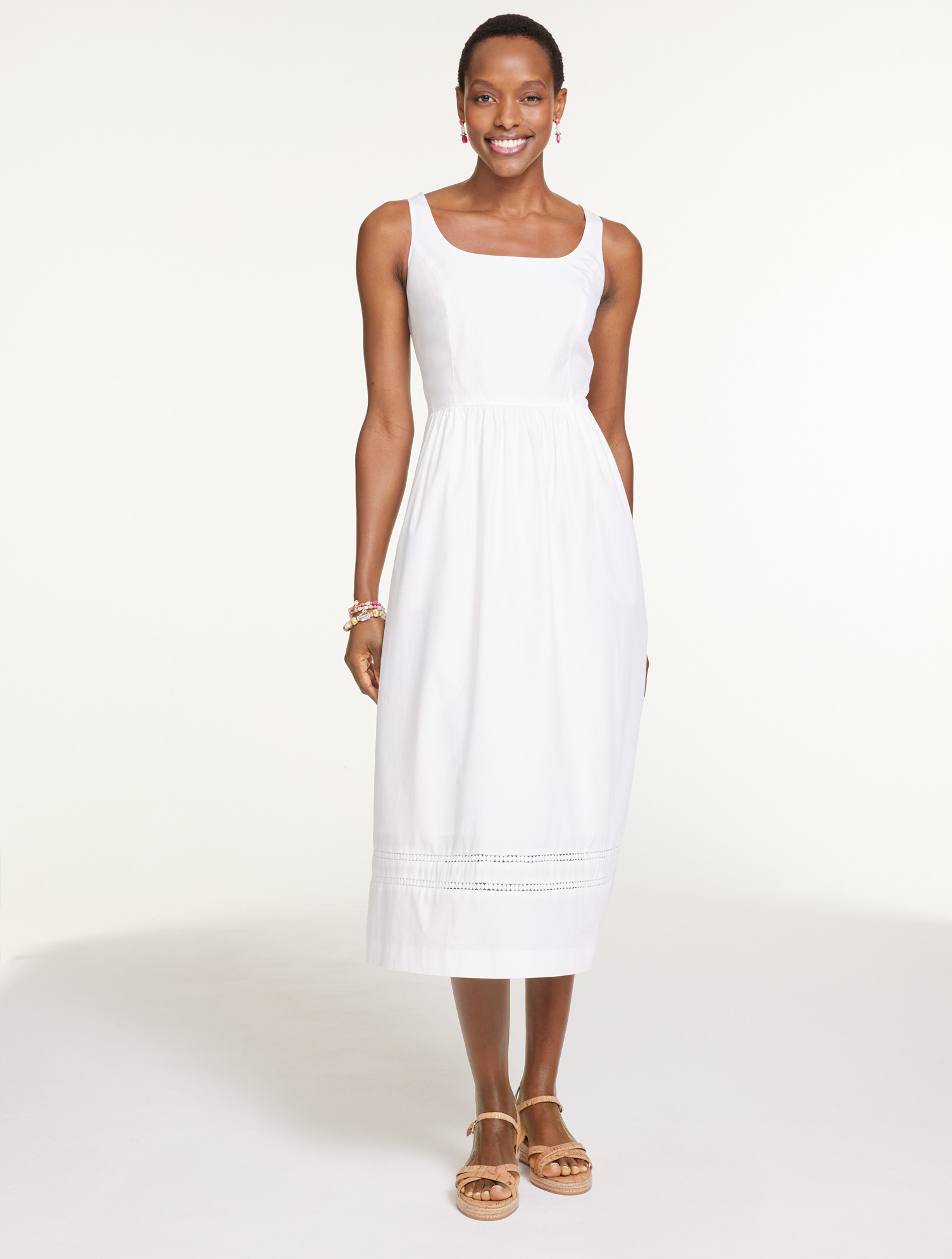 Petite - Cotton Fit & Flare Dress - White - 2 Talbots | Talbots