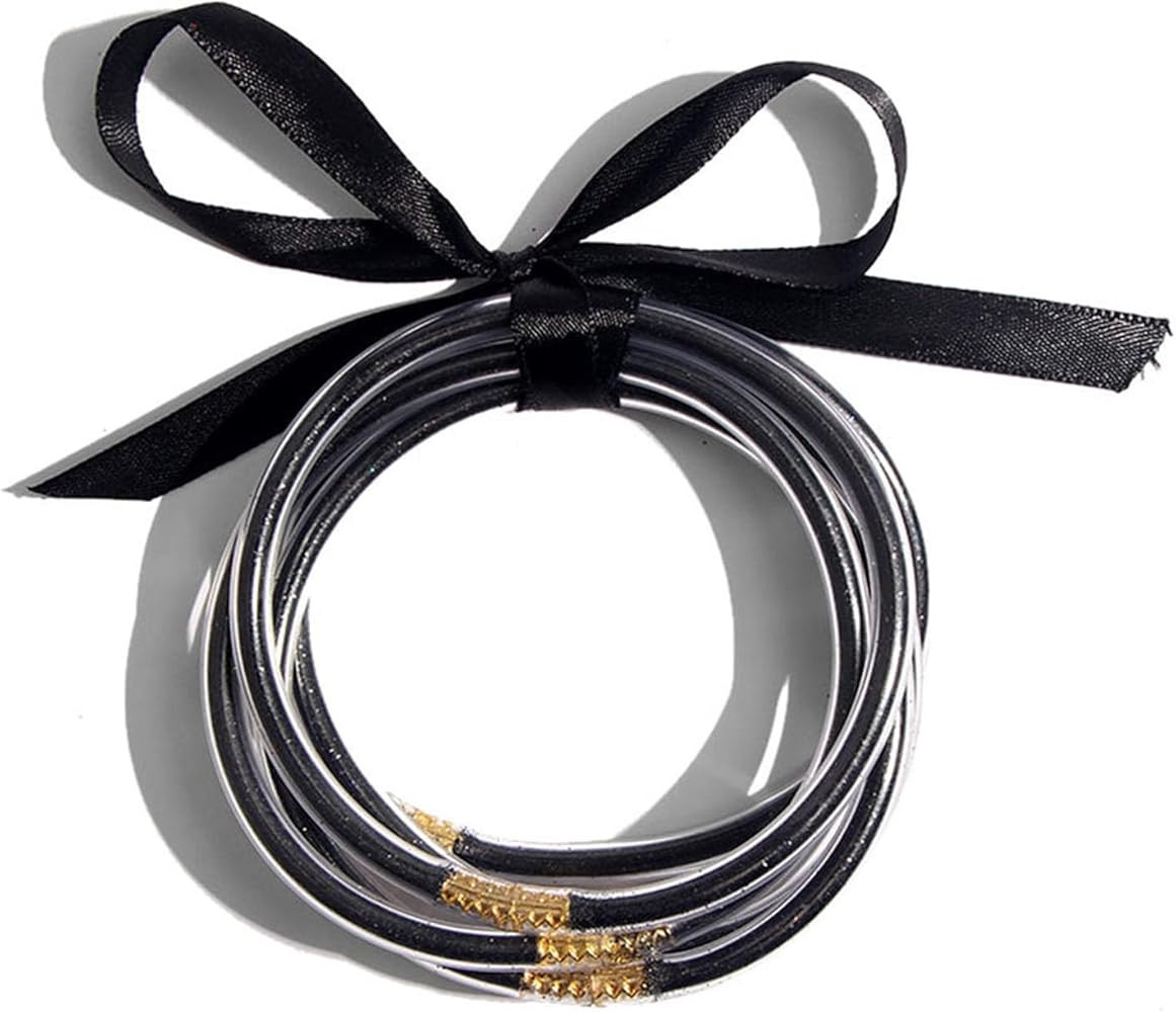 ATIMIGO Bowknot Jelly Bangle Bracelets Set Lightweight Cute Glitter Filled Stack Silicone Party B... | Amazon (US)