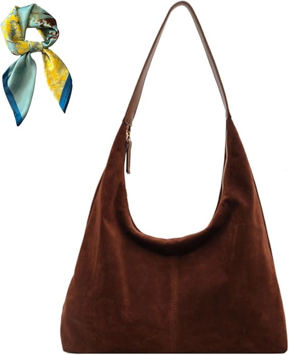 Retro Faux Suede Hobo Bags,Women's Large Brown Slouchy Shoulder Purse,Trendy Fall Purses for Offi... | Amazon (CA)