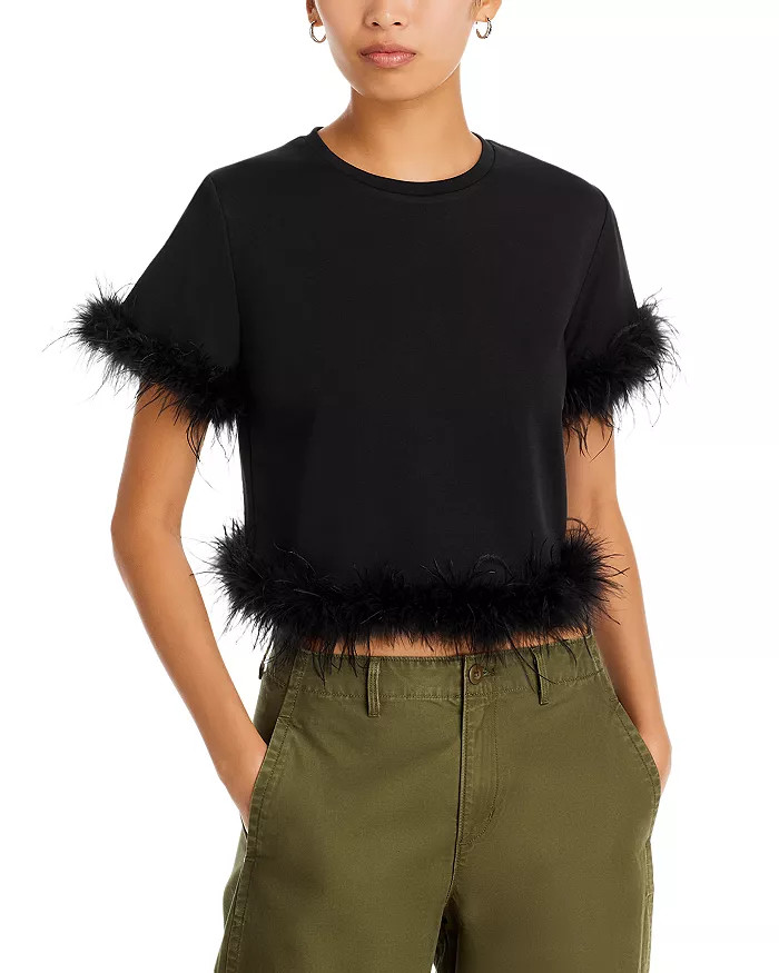 Feather Trim Short Sleeve Top - 100% Exclusive | Bloomingdale's (US)