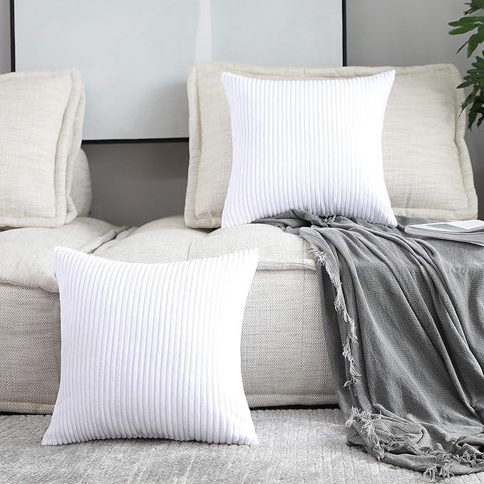 Home Brilliant Set of 2 Super Soft Large Pillow Cover Striped Corduroy Decorative Euro Throw Pill... | Amazon (US)