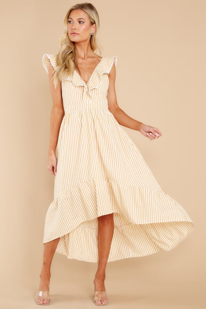 Clear Sailing Yellow Touquet Long Print Dress | Red Dress 