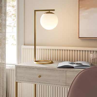Globe Desk Lamp White - Threshold™: Brass-Finish, Dimmable Rotary Switch, ETL Listed | Target