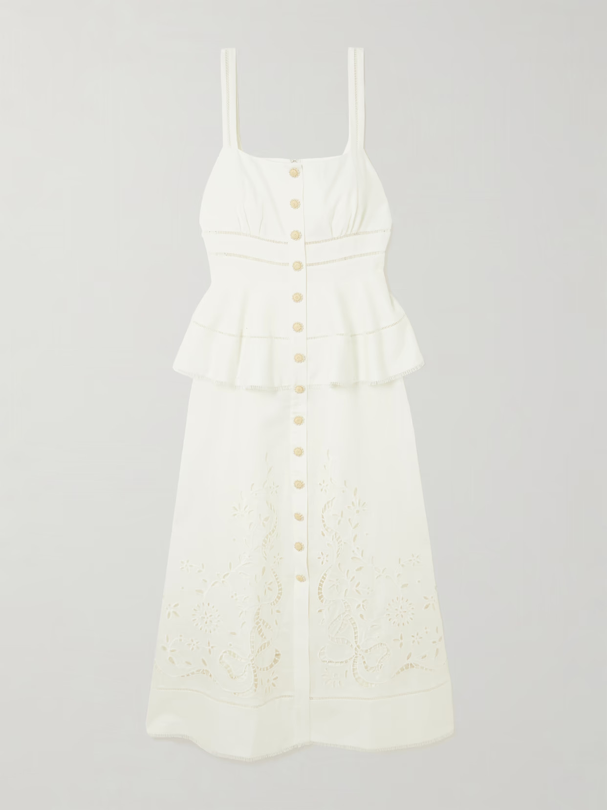 Self-Portrait - Embellished Broderie Anglaise Linen And Cotton-blend Midi Dress - Off-white | NET-A-PORTER (US)