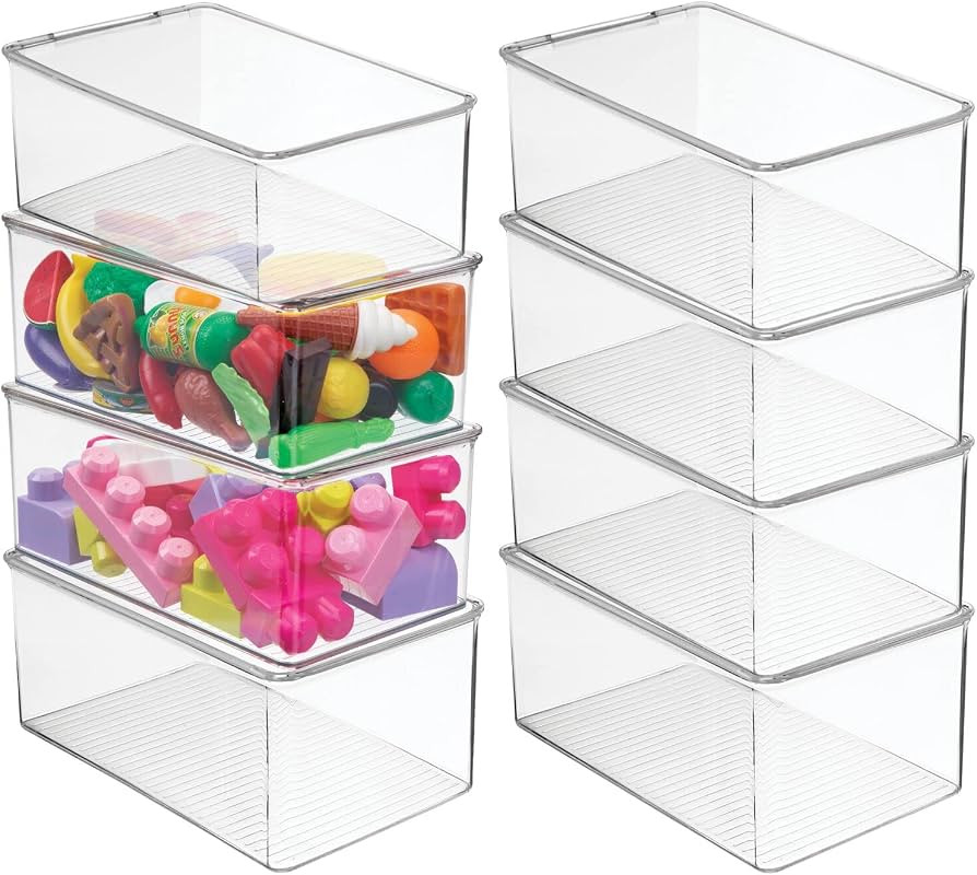 mDesign Plastic Stackable Toy Storage Bin Container Box with Hinge Lid for Organizing Living Room... | Amazon (US)