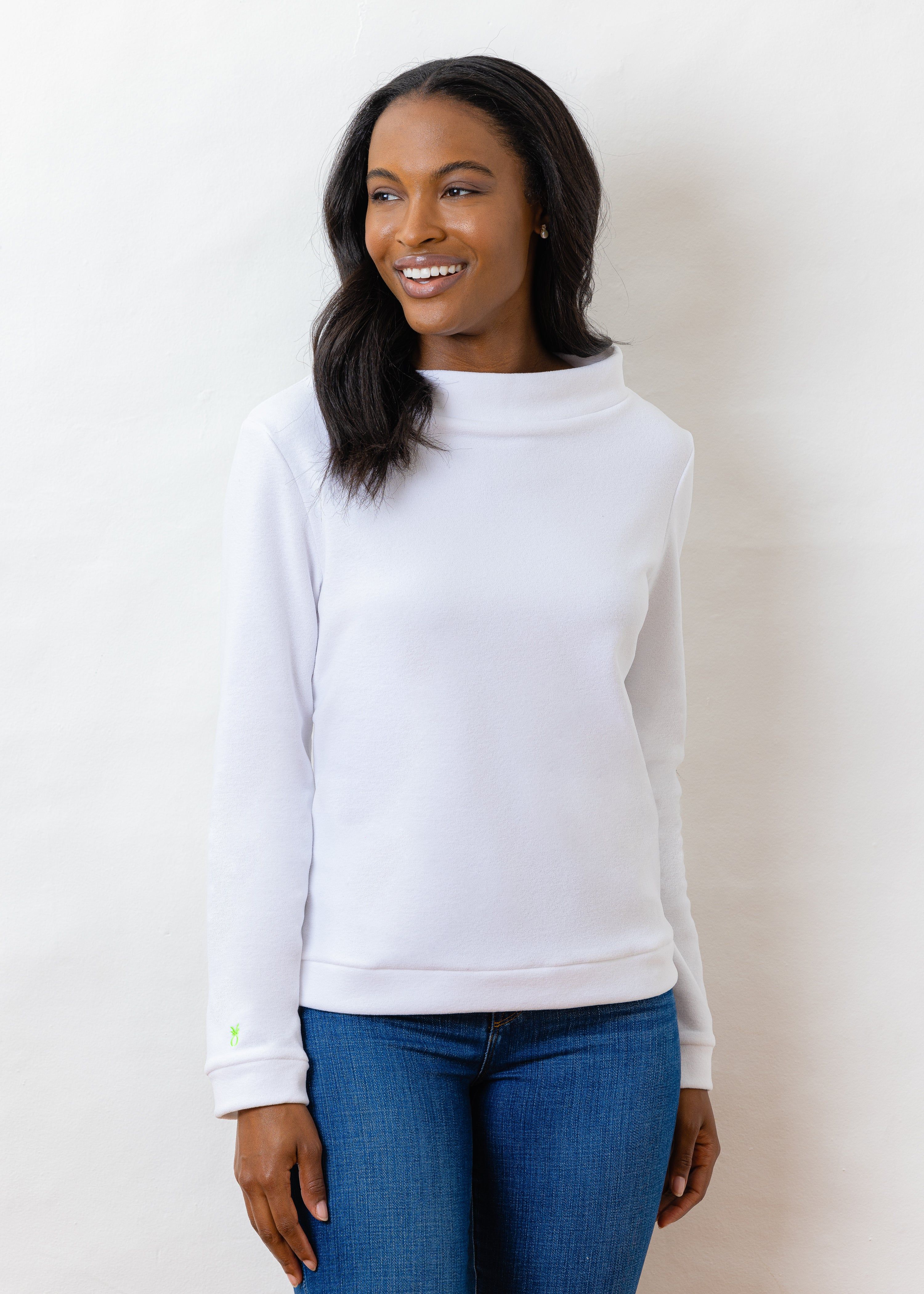 Brighton Boatneck Top in Terry Fleece (White) | Dudley Stephens