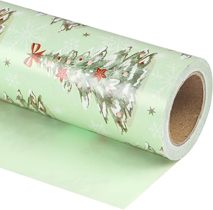 WRAPAHOLIC Reversible Christmas Wrapping Paper - Mini Roll - 17 Inch x 33 Feet - Light Green Chri... | Amazon (US)