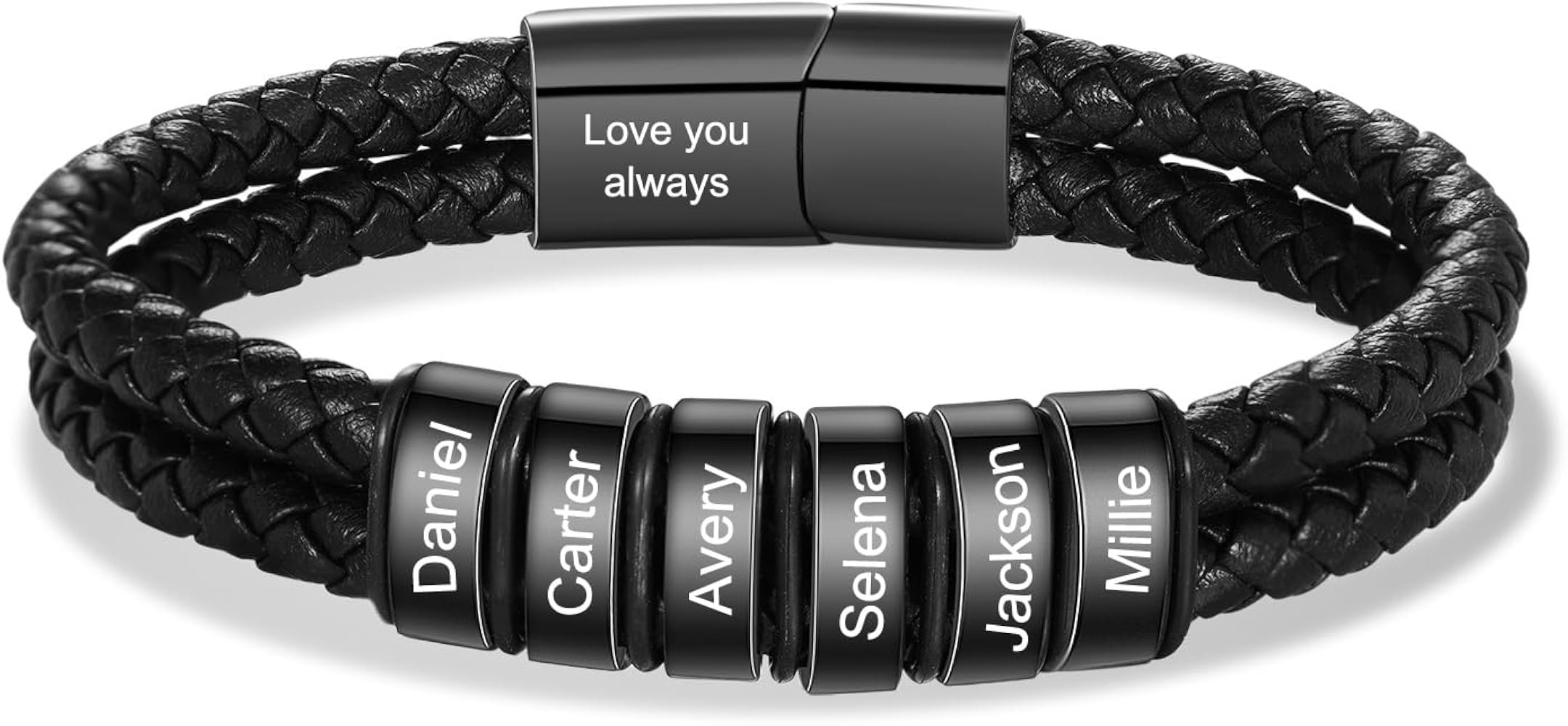 Personalized Bracelets for Men with 2-6 Names Custom Engraved Name Braided Leather Bracelet for Dad Husband Grandpa Anniversary Birthday Fathers Day Gift | Amazon (US)