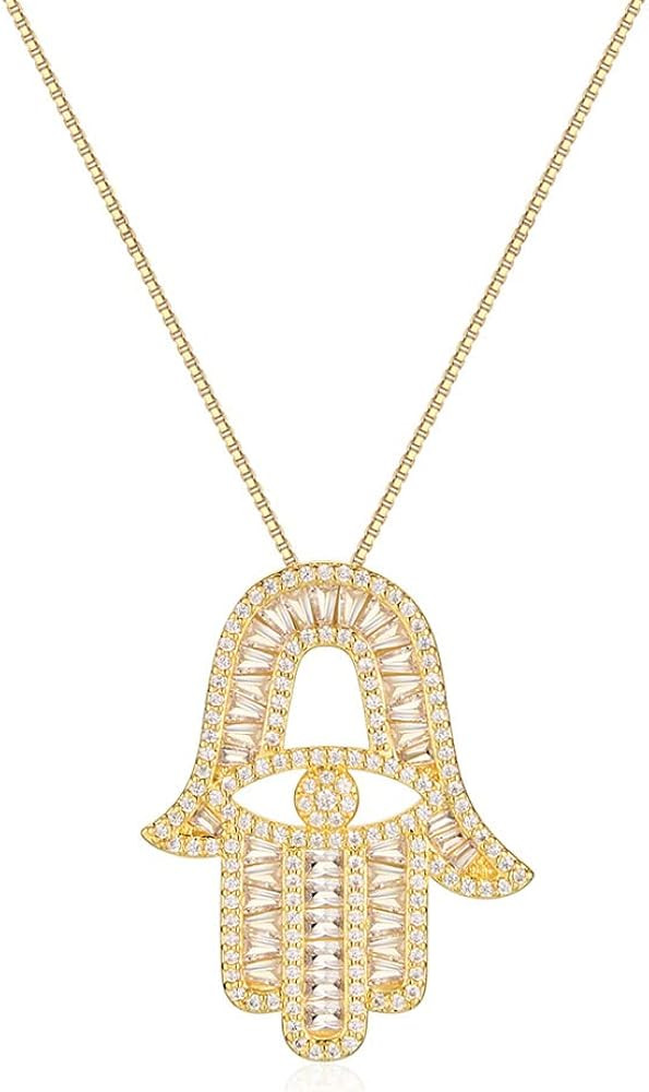 Evil Eye Hamsa Necklace for Women Hamsa Hand Necklace Good Luck Charm Fatima 14k Gold Hamsa Hand ... | Amazon (US)