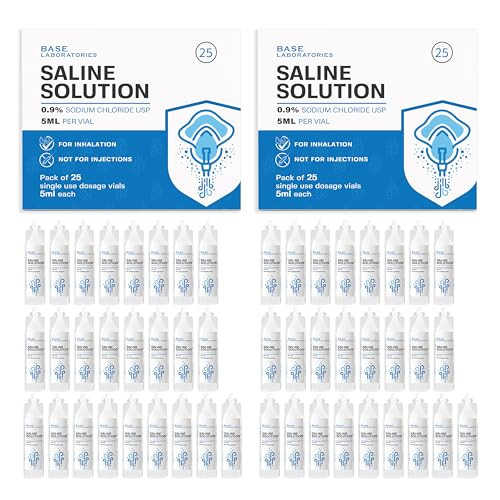 BASE LABORATORIES 0.9% Saline Solution for Nebulizer Machine | Saline Solution for Inhalation & Nasal Irrigation | 0.9% Concentration l (25 x 2) 50 Vials 5ml Unit Dose | Amazon (US)