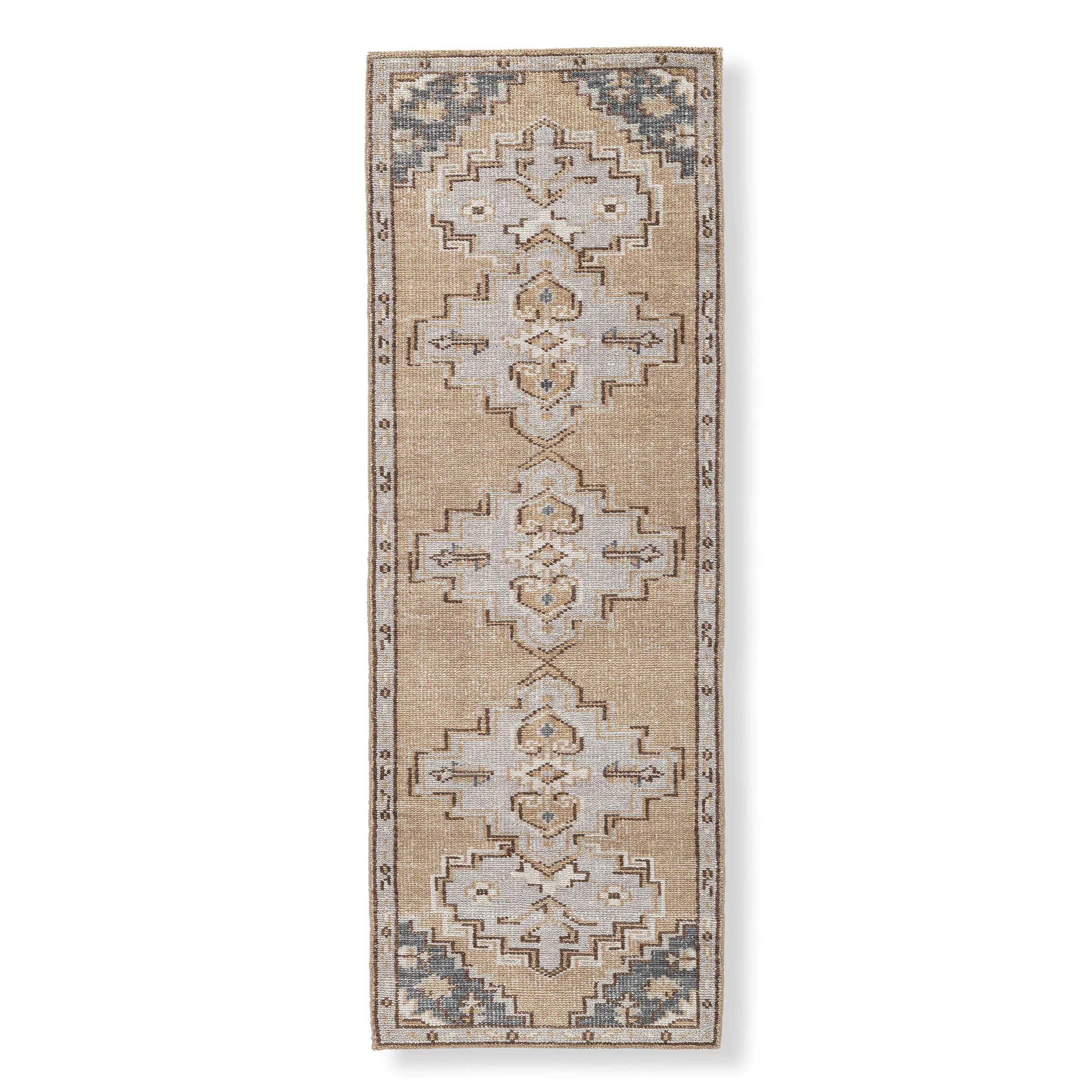 Levi Oriental Hand-Knotted Wool Area Rug in Tan/Gray/Light Blue | Wayfair North America