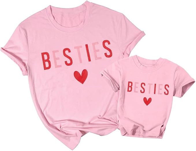 ASTANFY Besties Mommy and Me Valentines Shirts Women Girls Valentines Day Shirt Heart Shirt Short... | Amazon (US)