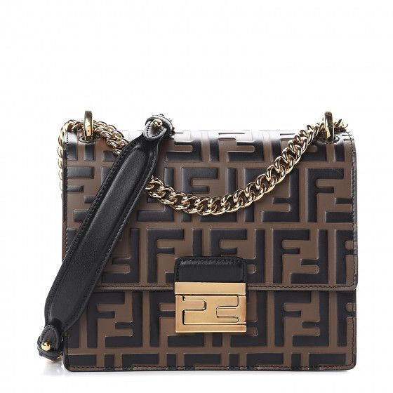 FENDI Calfskin Zucca Embossed Small Kan U Shoulder Bag Maya Black | Fashionphile