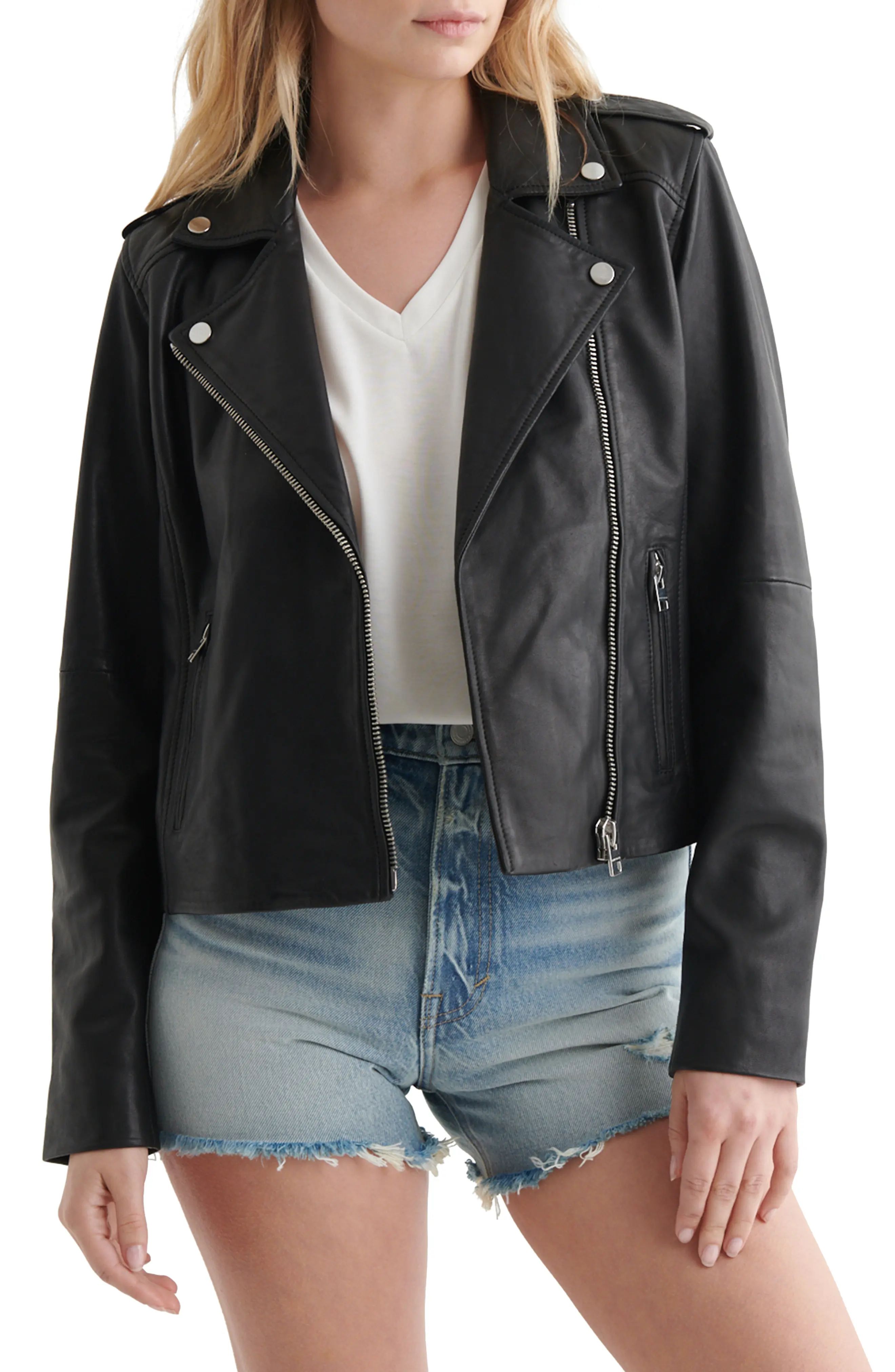 Women's Lucky Brand Leather Moto Jacket, Size Small - Black | Nordstrom