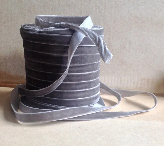 two yards of pewter grey 3/8" velvet ribbon | Etsy (US)