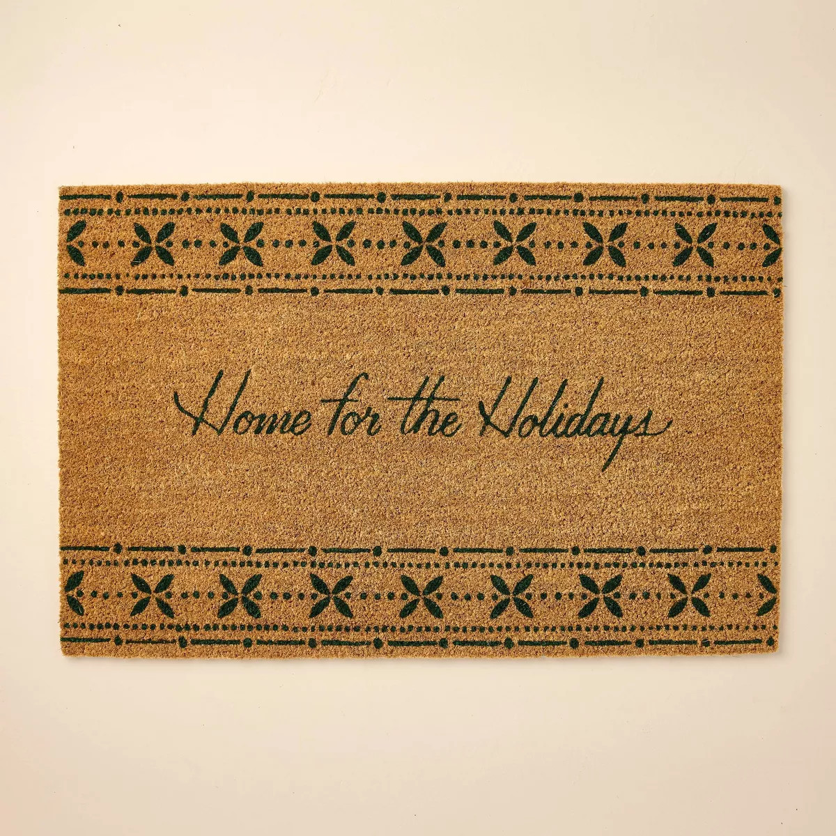 Home for the Holidays Fair Isle Coir Doormat Tan/Green - Hearth & Hand™ with Magnolia | Target