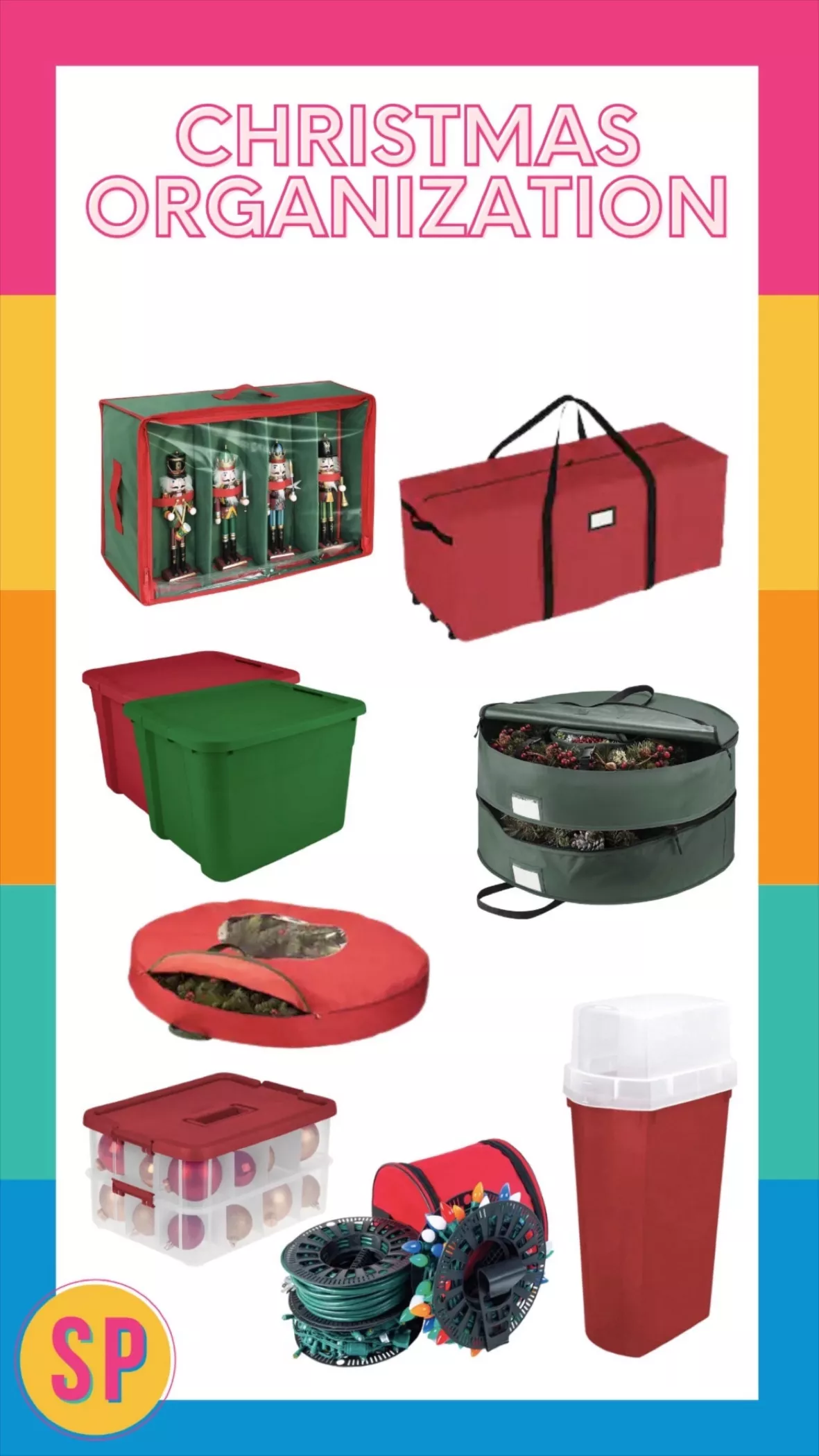 Honey-Can-Do Red and Green Plastic Ornament Storage Box (48